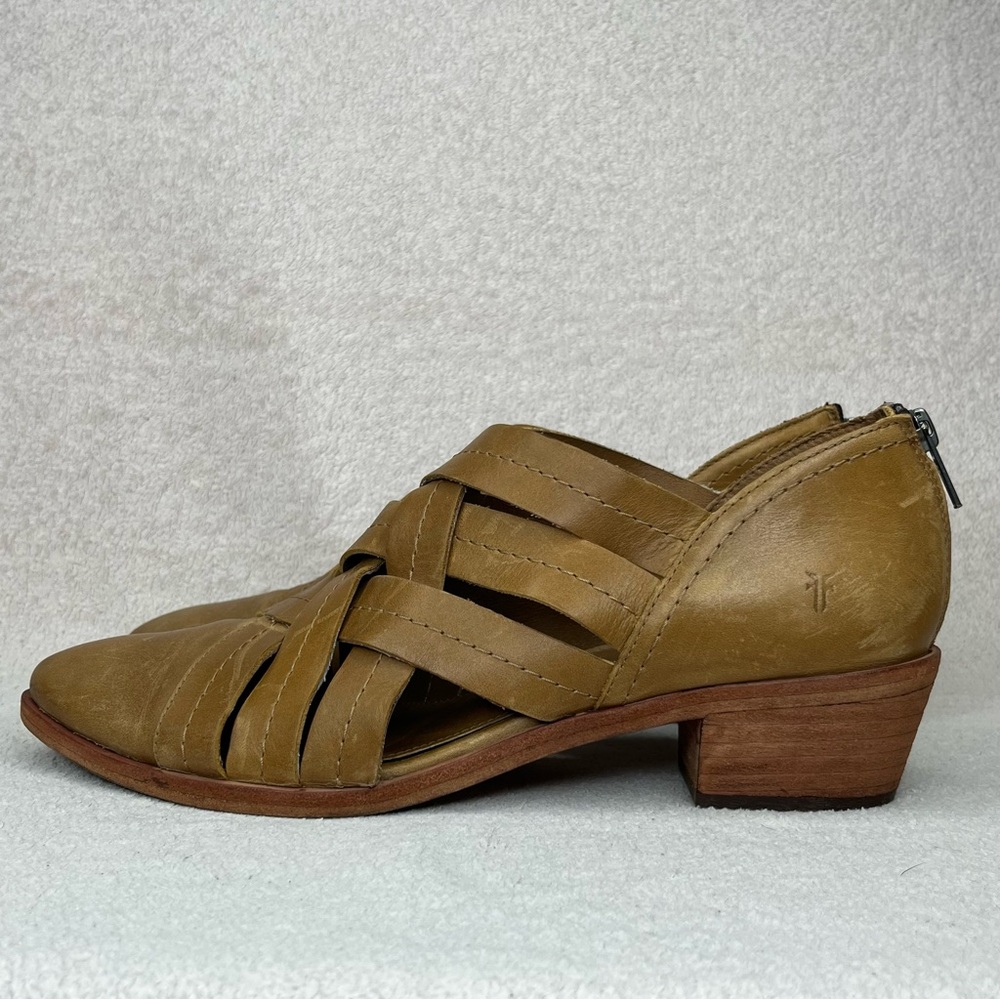 Frye Ray Huarache Woven Leather Ankle Booties Shoes-Womens 10-Tan/Brown-Designer - Picture 7 of 14